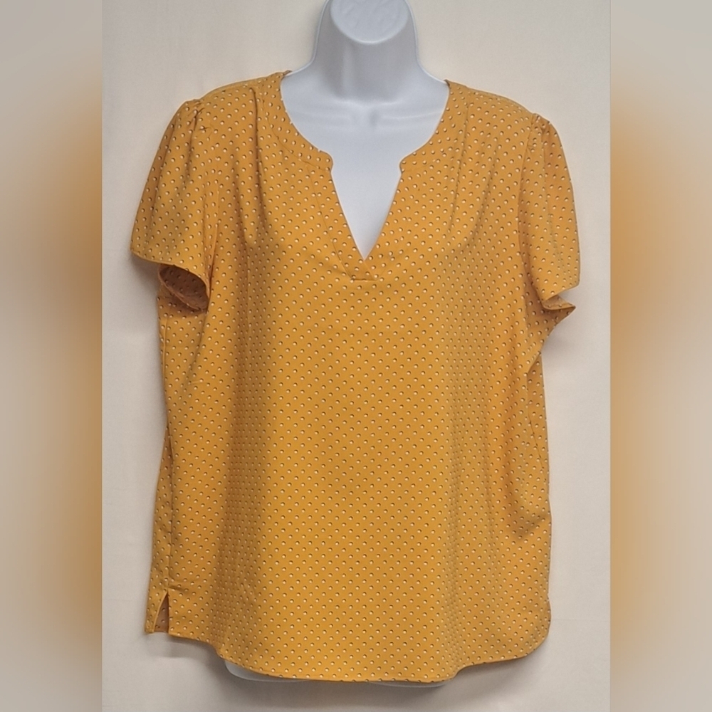Hilary Radley L Polkadot Blouse Top Flowy Golden Yellow Like New